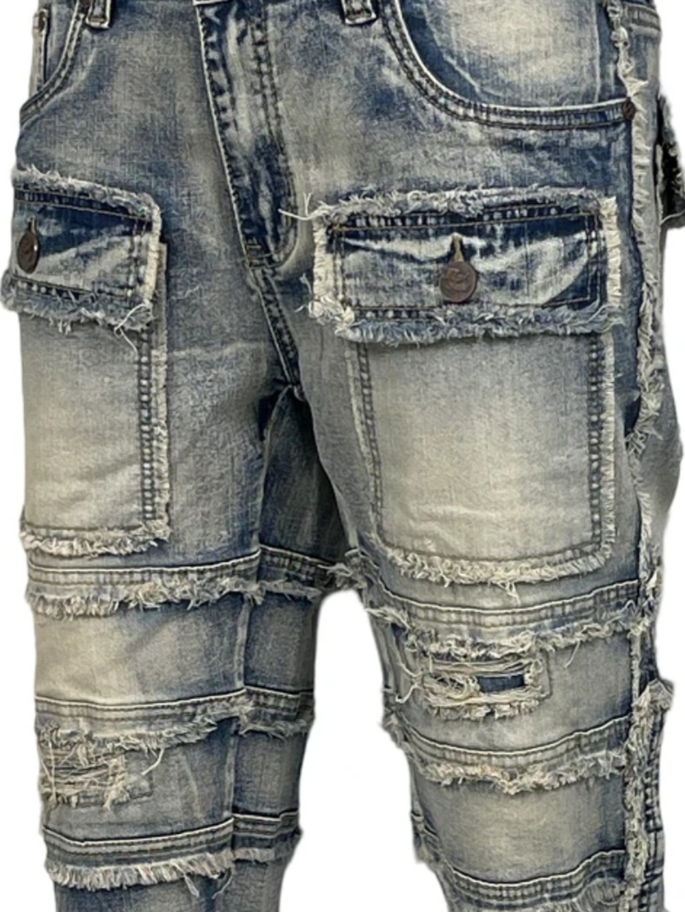 Men's Distressed Cargo Denim Shorts - Faded Blue